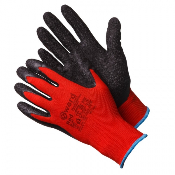 Red Красные нейлоновые перчатки с черным текстурированным латексом